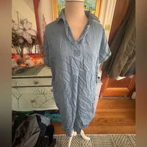 Thread & Supply Blue Short Sleeve Shirt Dress Shiny Lyocell Shift Dress VGUC